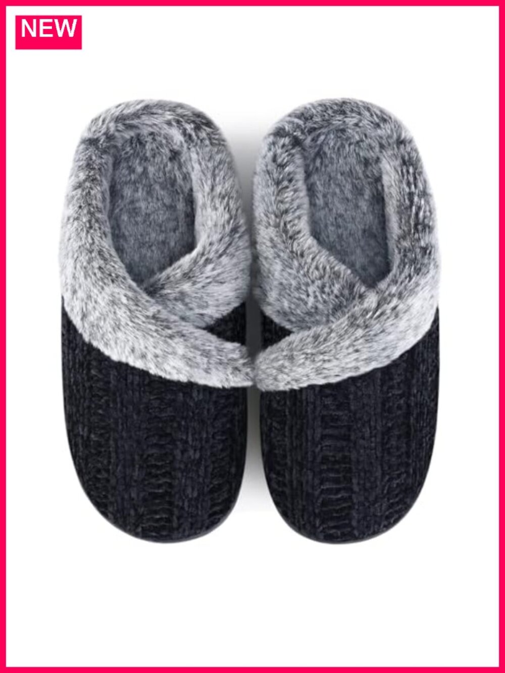 Women's Fuzzy Slippers with Memory Foam Insole Anti-Slip Rubber Sole